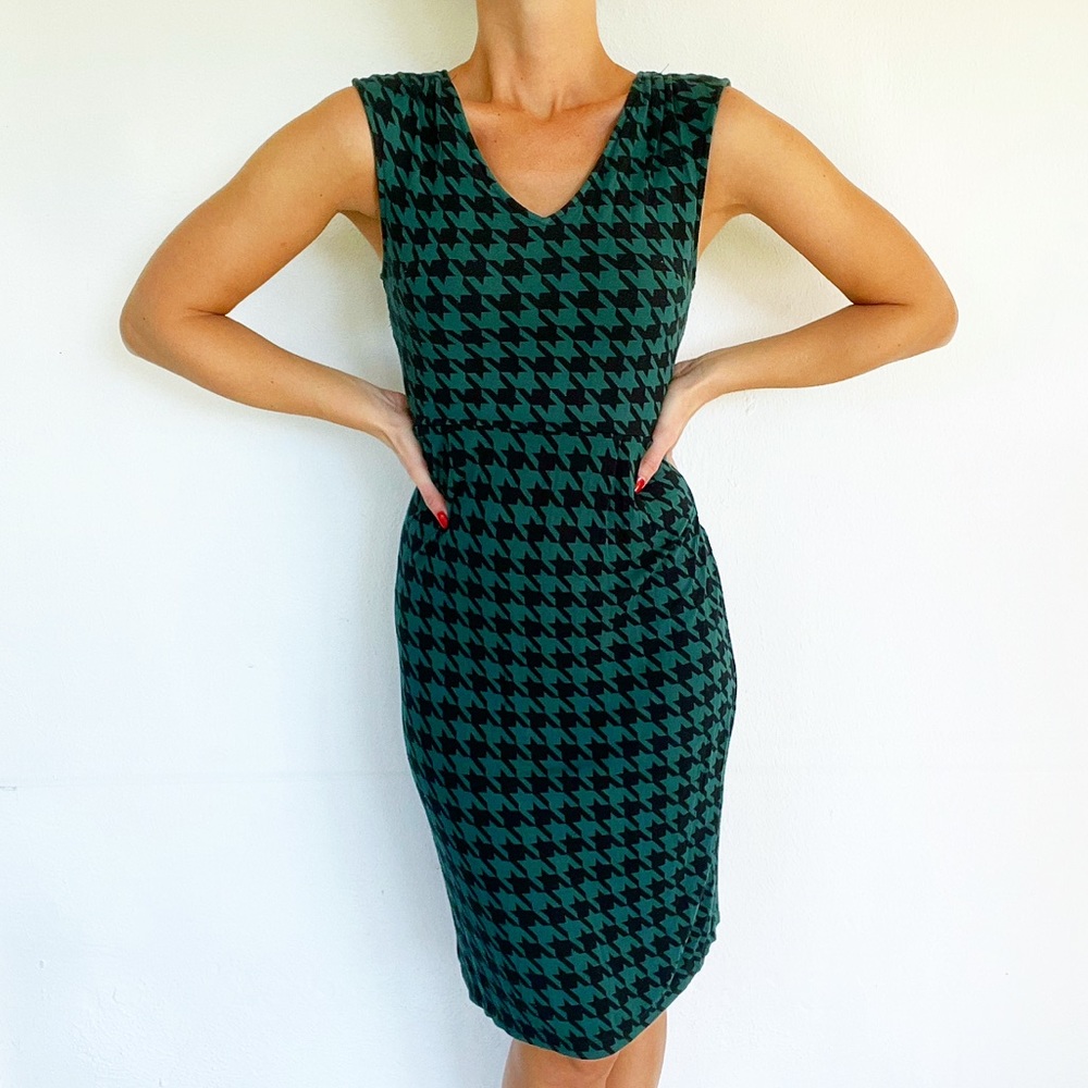 Old Navy green sleeveless houndstooth print dress size XS